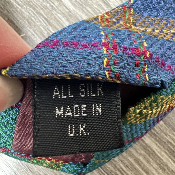 Kurt Geiger Vintage Silk Plaid Tie Made in the UK 59" - Picture 8 of 8